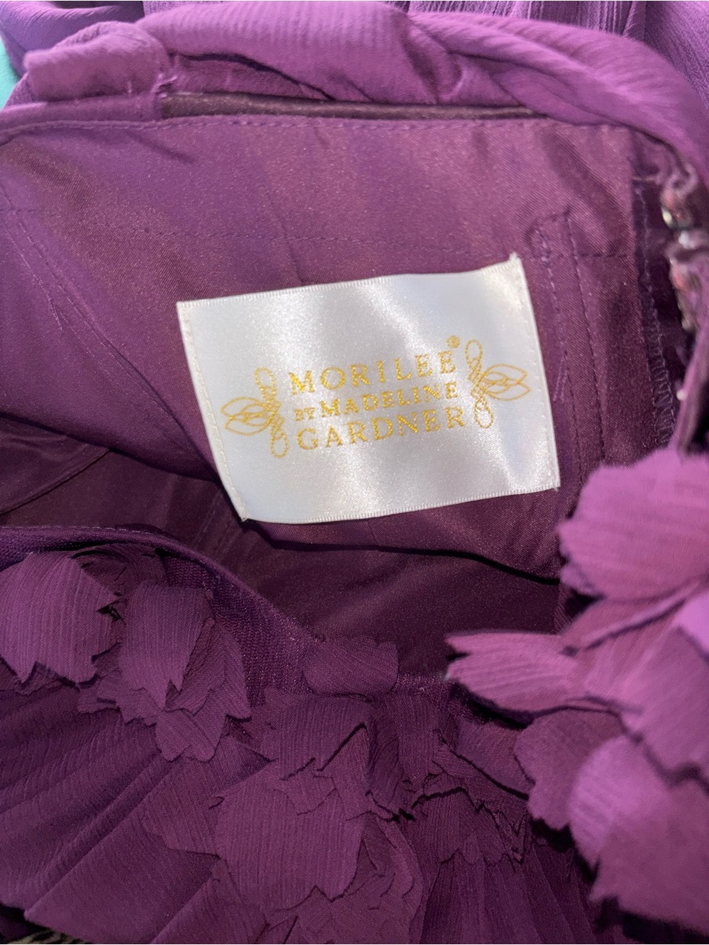 Morilee Elegant Purple Halter Maxi Dress with Floral Neckline - Picture 11 of 15